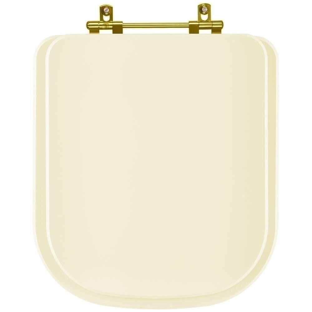 Tampa De Vaso Laqueado Quadra Creme Para Bacia Deca Com Ferragem Dourada