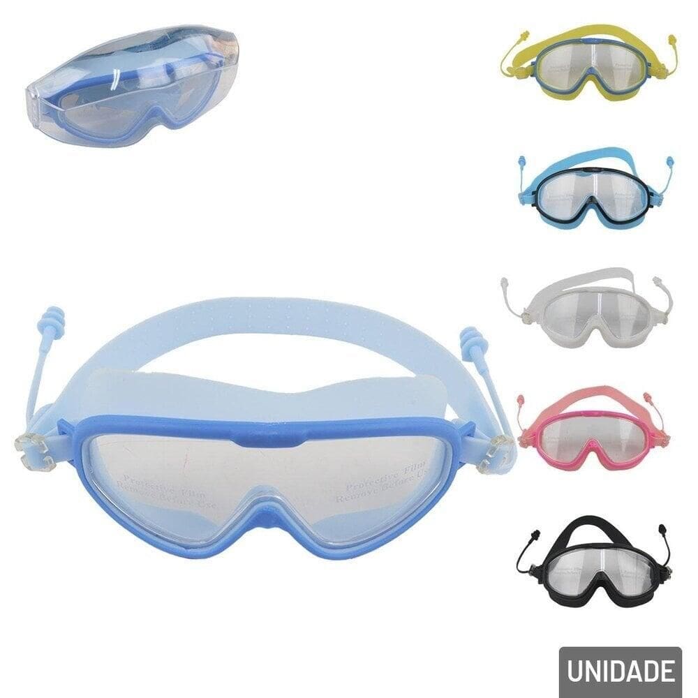 óculos de Natação Visor Largo e Protetor Auricular - Tudo em Caixa
