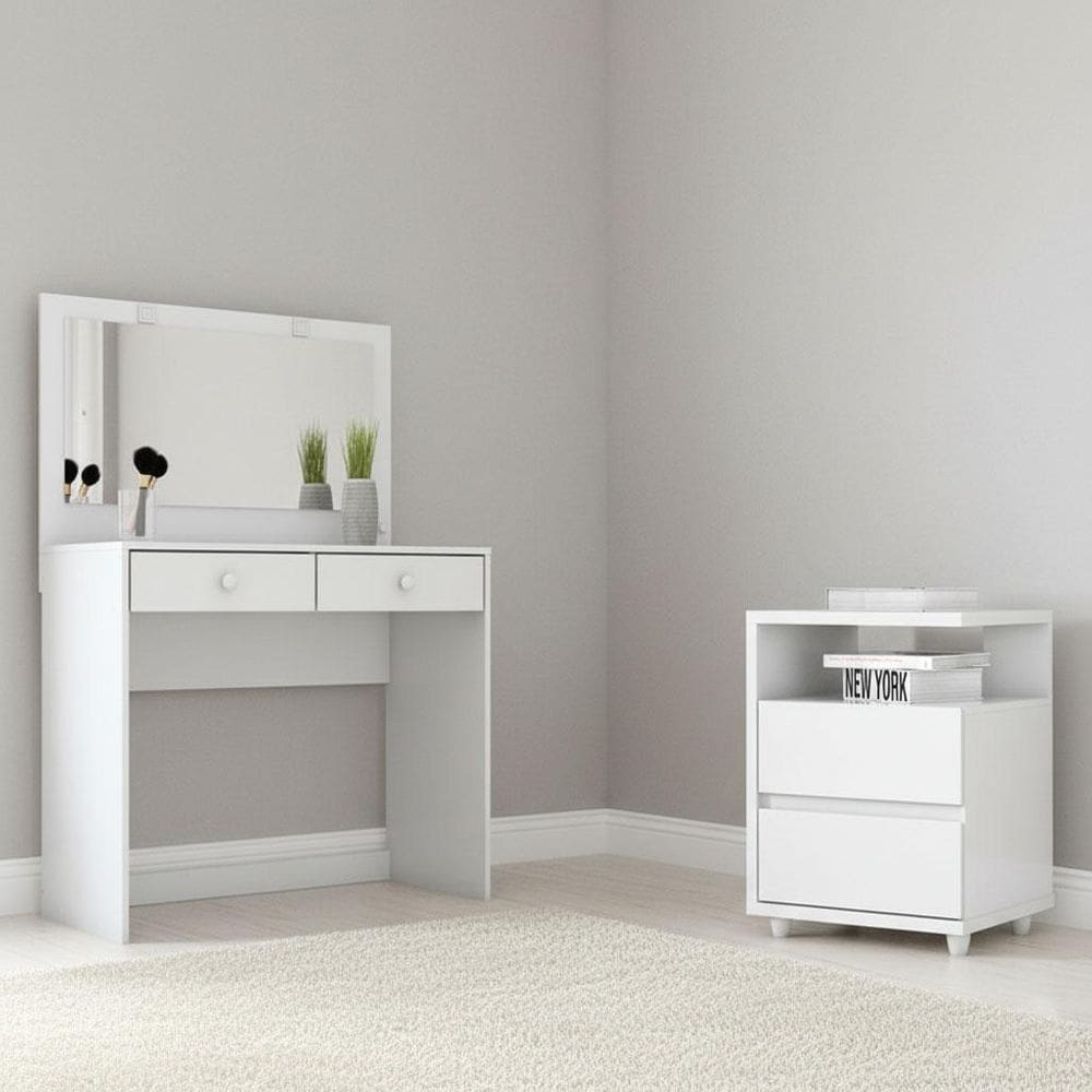 Penteadeira Daila com Led e Mesa de Cabeceira Campeche Ambiente Branco - Henn