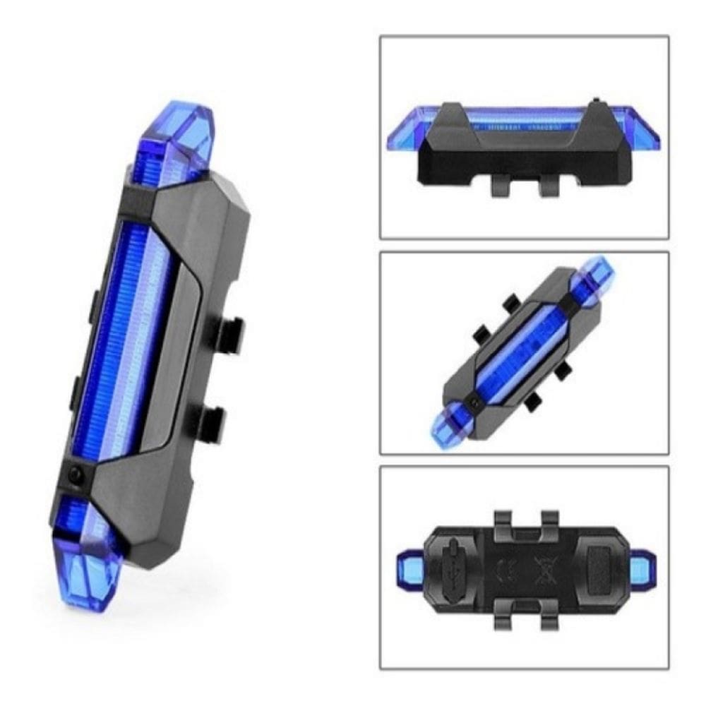Luz de bicicleta recarregável USB impermeável azul