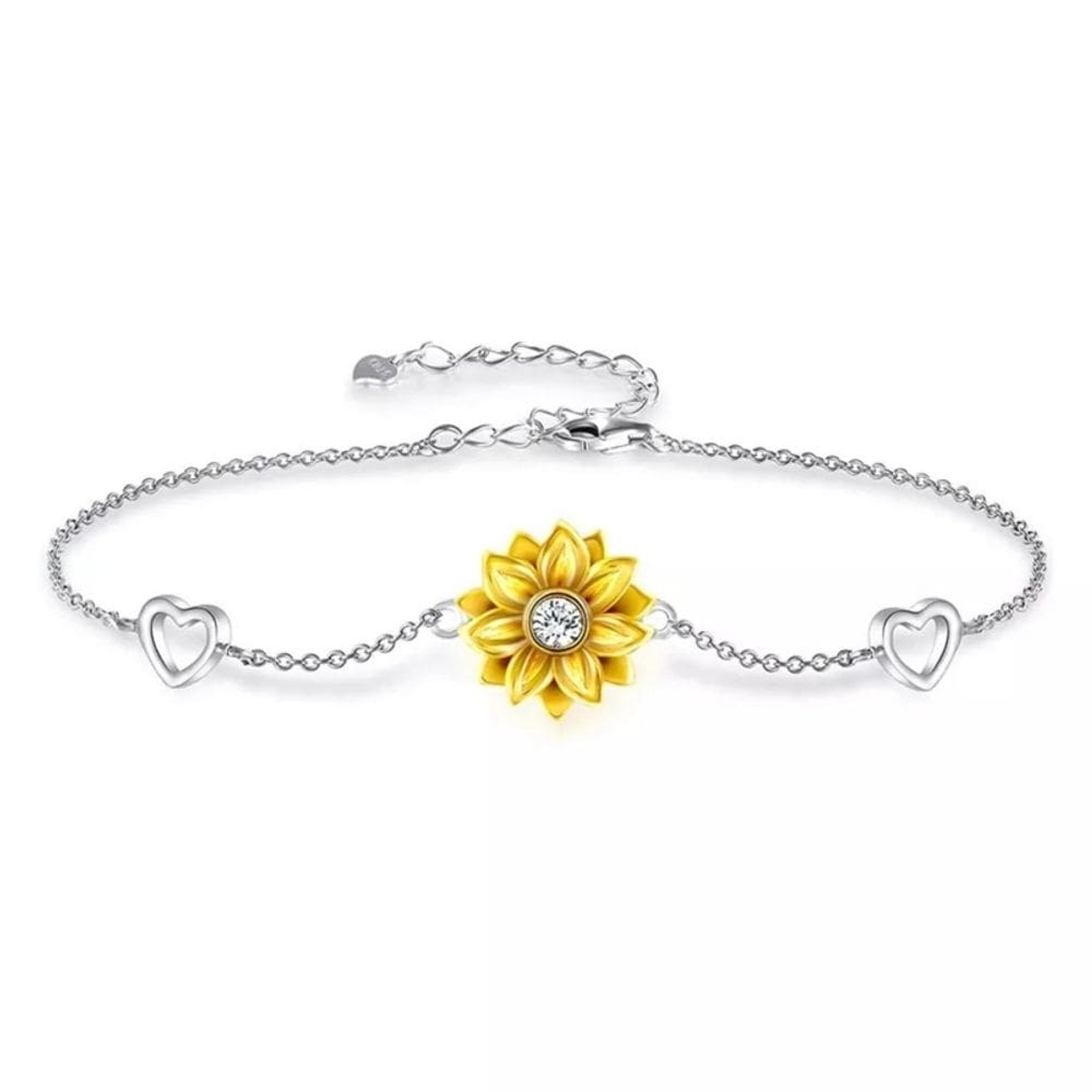 Pulseira de prata 925 Heart Sunflower Youth com banho de ouro