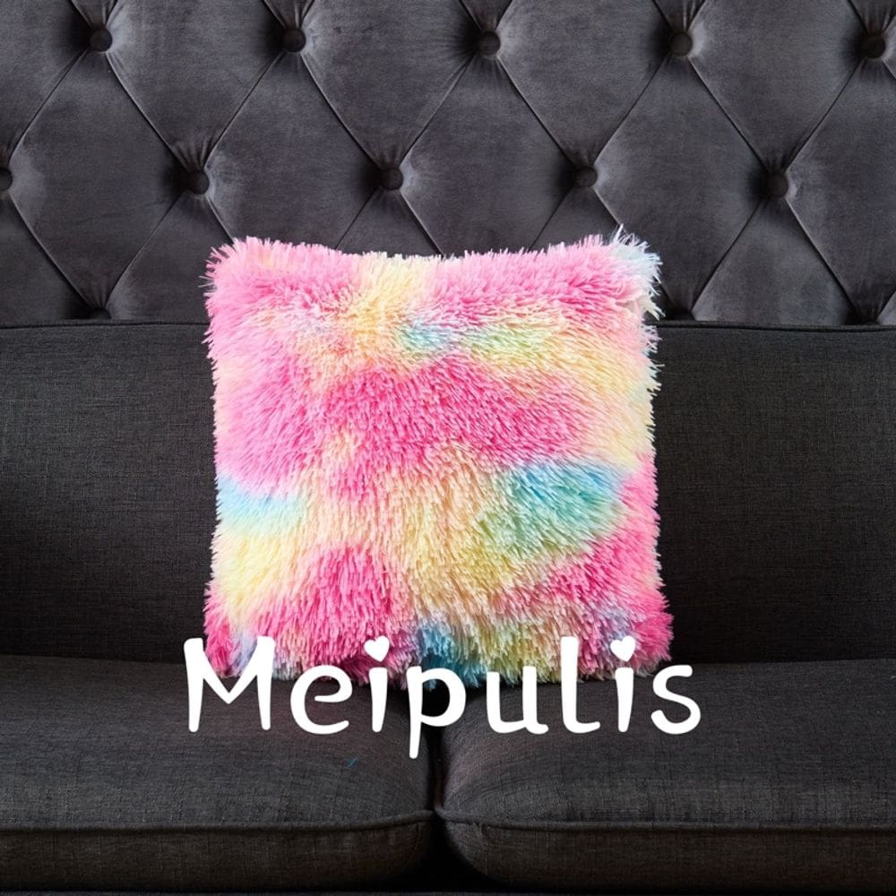 Pacote de capa de almofada: 2 peludos, 45 x 45 cm, poliéster arco-íris