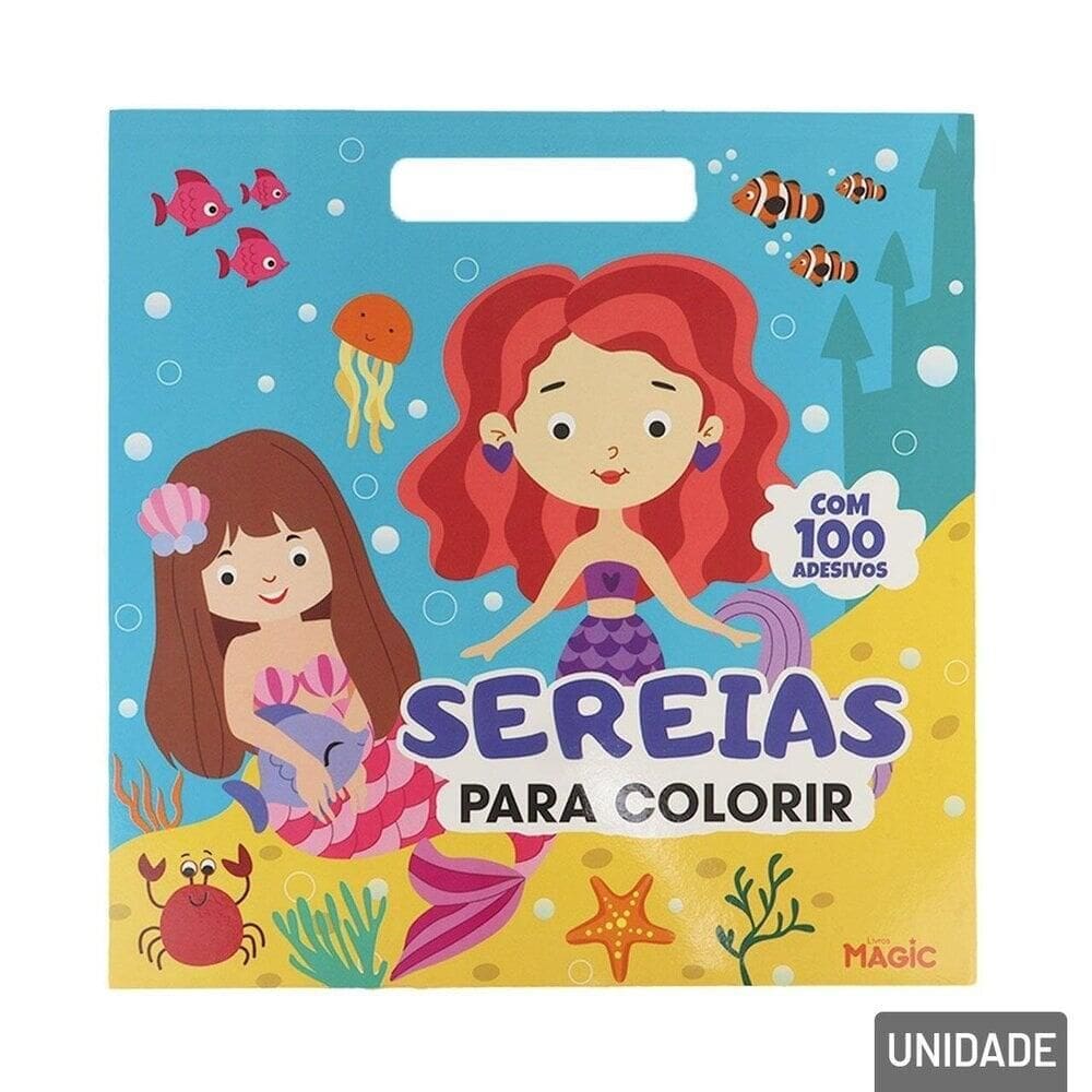 Livro de Colorir Adesivos Bloco Gigante Sereias - Tudo em Caixa