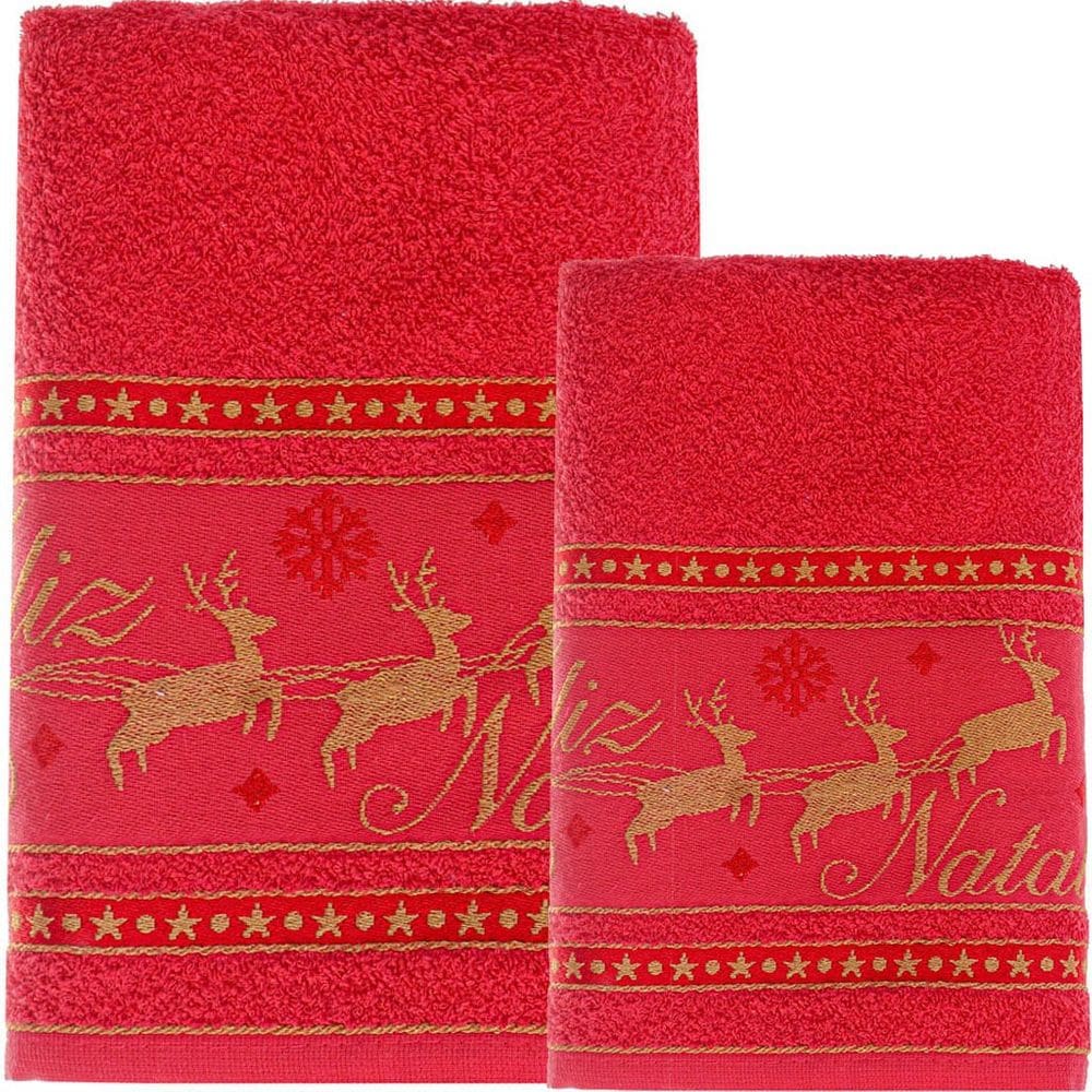 Jogo Toalha de Banho e Rosto Feliz Natal 90% Algodão 400g/m²
