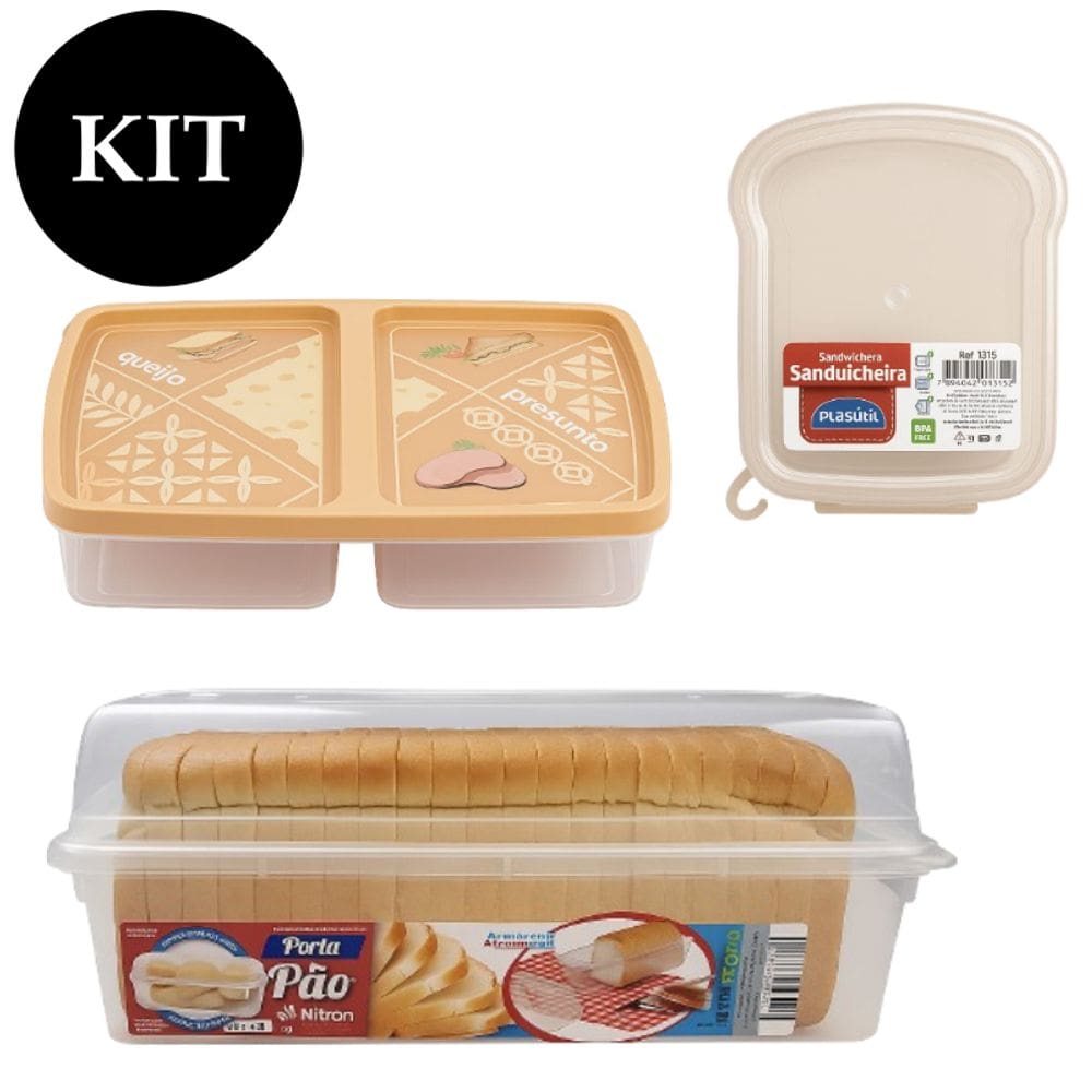 Kit Porta Frios + Sanduicheira Misteira + Porta Pão de Forma Leve Mais Por Menos