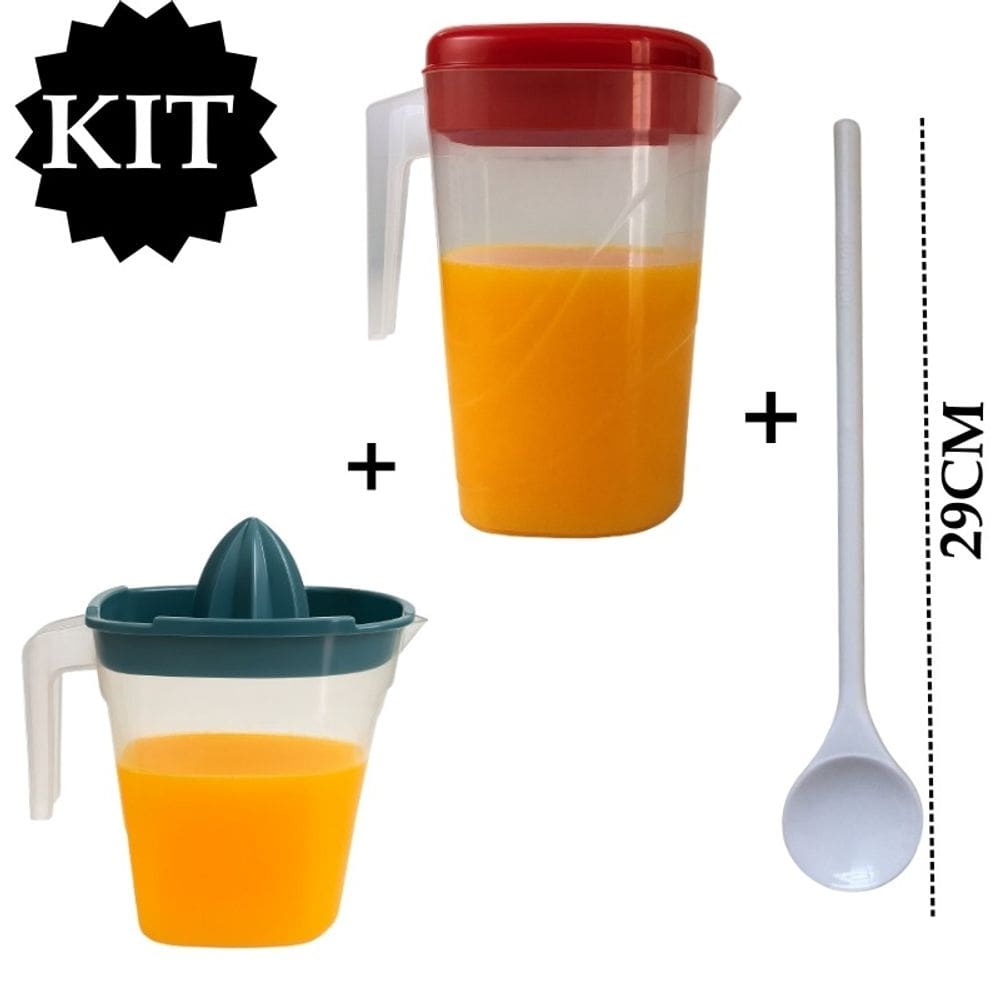 Kit Colher Cabo Longo + Jarra 2 Litros + Jarra 1,2 Litros com Espremedor