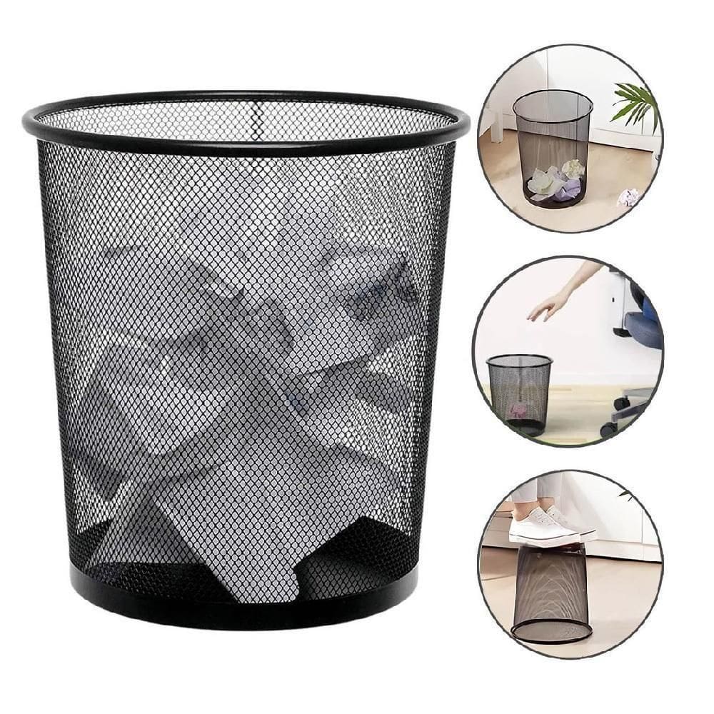 Lixeira Escritório Cesto Redondo Metal Aramado Grande 12 Litros Telado Casa Quarto Multiuso Preto