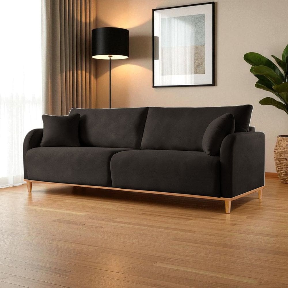 Sofá Fixo 3 Lugares Luxo 180cm Camila Preto