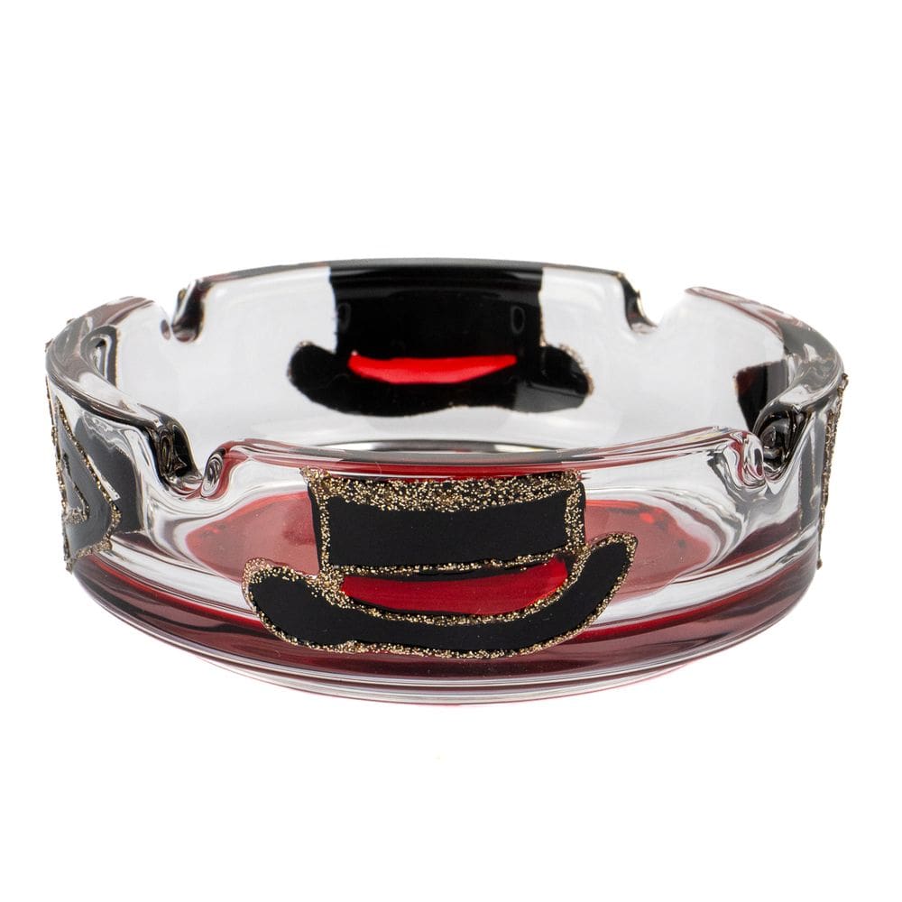 Cinzeiro Exu Seu 7 Vidro Pintado Redondo 10 cm 4 Apoios