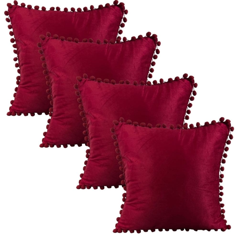Capa de almofada Conchevino Pom Poms Velvet 45x45cm - pacote com 4