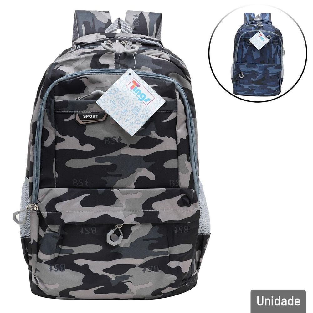 Mochila Juvenil 18`` 44cm Fashion Camuflada Color - Tudo em Caixa