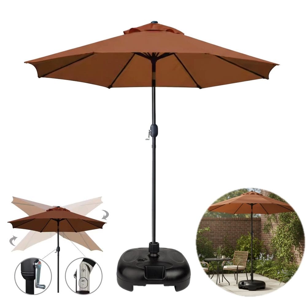 Kit Ombrelone Guarda Sol 3m Com Manivela Articulado Maresias Marrom Com Base Plástica Preta - AMZ