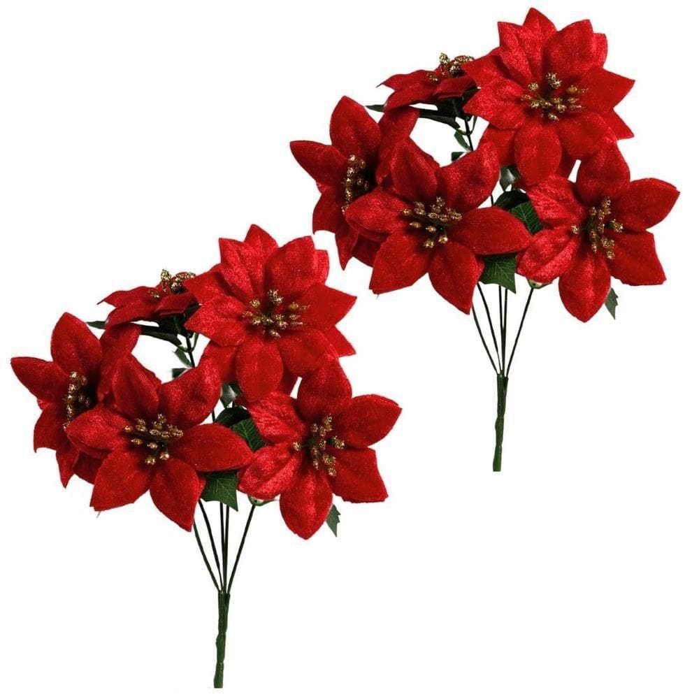 Jogo 2 Buquês Mini Bico De Papagaio Natal Veludo Vermelho 5 Flores - Magizi