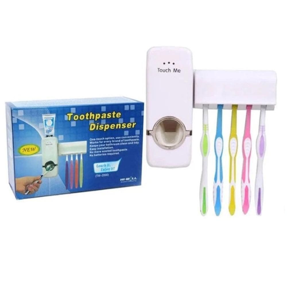 Dispenser Pasta Dente Com Suporte 5 Escovas Automático Porta Creme Dental Aplicador 2 Em 1