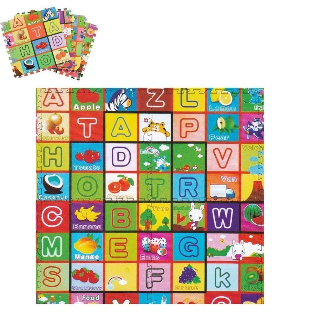 Kit Tapete Infantil 4 Placas Eva Tatame Didático Grande Alfabeto Colorido Bebê Educativo Montável 60x60cm