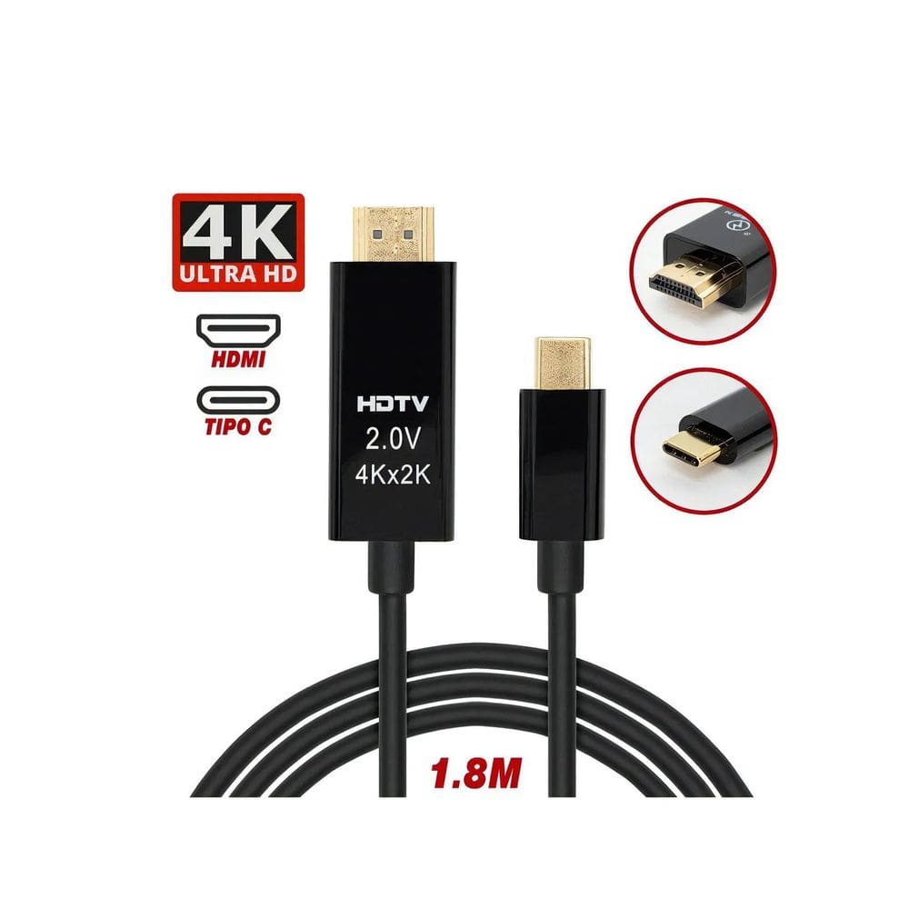 Cabo Adaptador USB-C Para HDMI 1.8 Metros Conversor USB Tipo C para HDMI