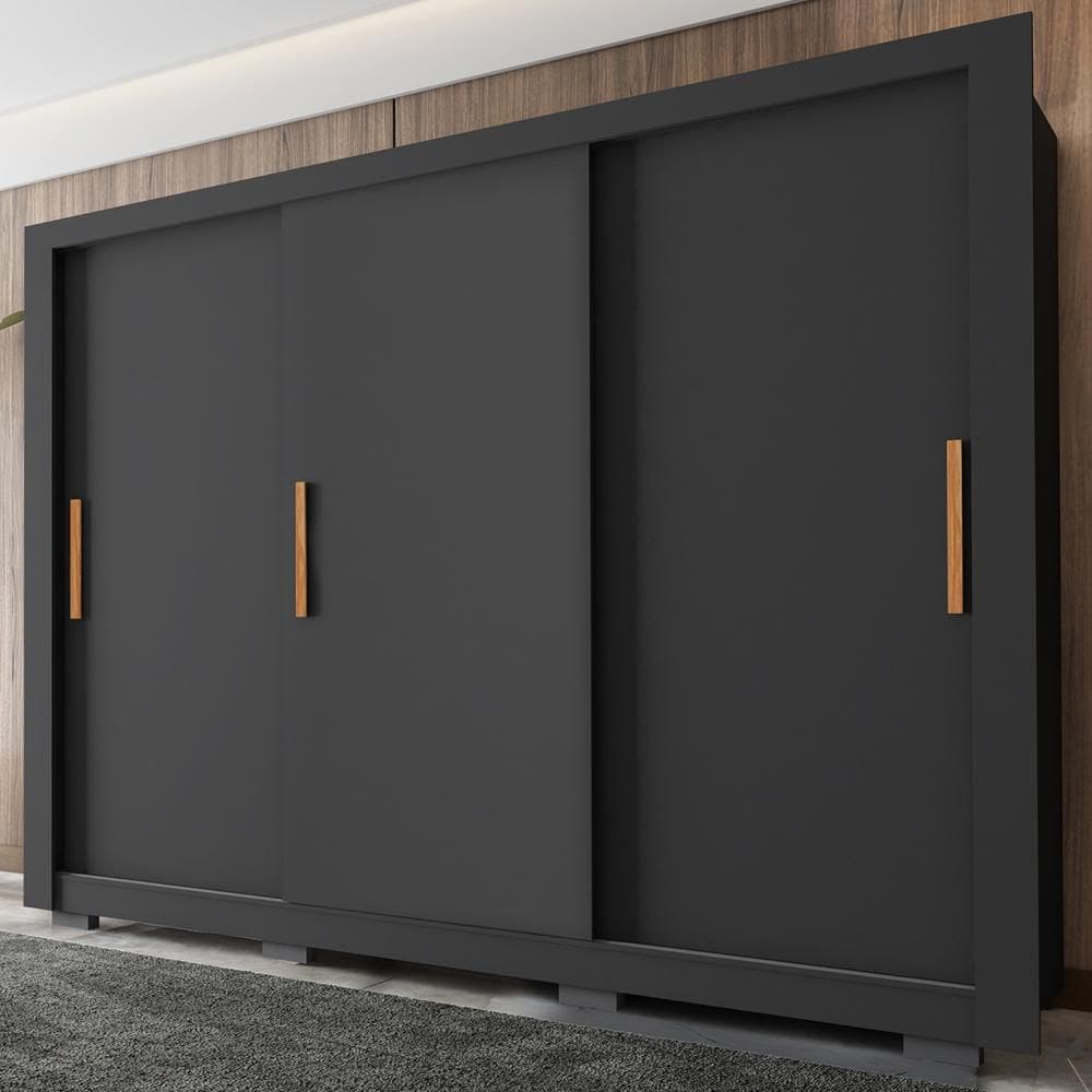 Guarda Roupa Com 3 Portas 2 Gavetas 8 Pés Preto Armo