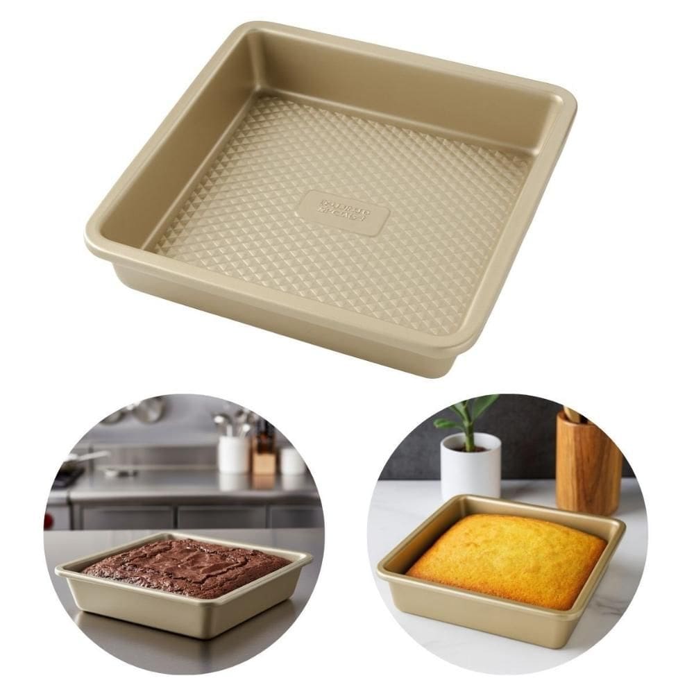 Forma Quadrada 23cm para Brownie Pão Bolo Torta Aço Dourada