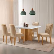 Sala de Jantar Mesa 90cm Olimpia em MDF com Vidro Canto Copo 4 Cadeiras Liz Moderna Mobilia