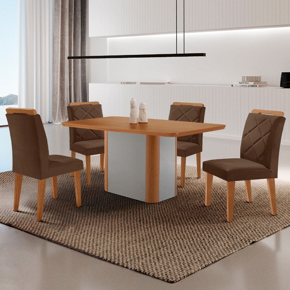Mesa de Jantar Isadora Tampo 120cm MDF Canto Copo e 4 Cadeiras Melissa Moderna Mobilia