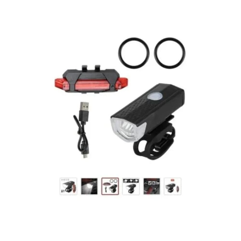 Conjunto de luzes de bicicleta LED USB recarregável frontal e traseiro