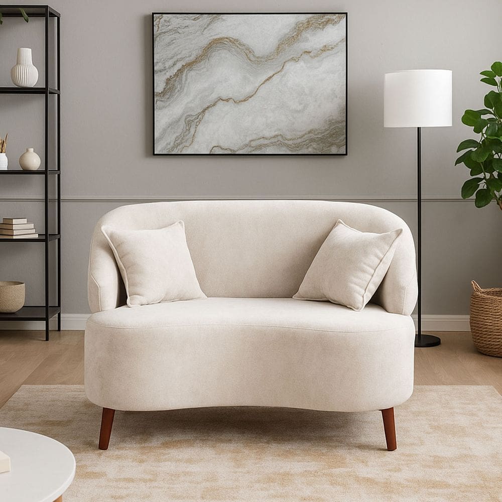 Sofá Orgânico Curvo 2 Lugares Feijão Bouclé Bege Claro