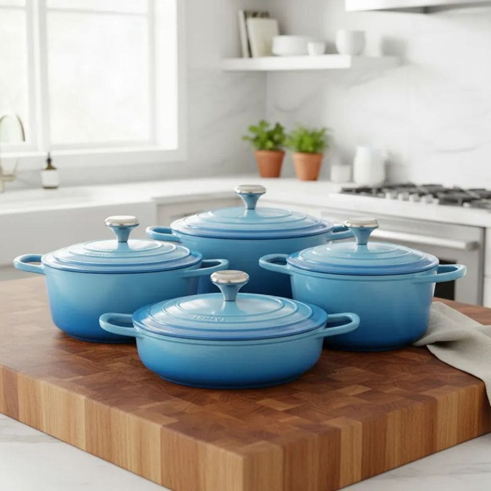 Panelas Caçarolas Cerâmica 4peças 4mm Indução Azul Claro Chef Florença