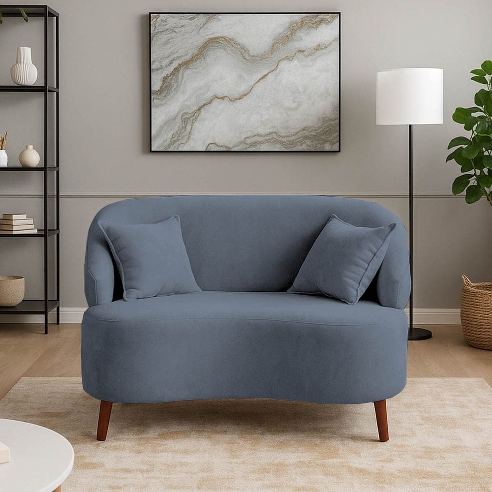 Sofá Orgânico Curvo 2 Lugares Feijão Suede Grafite