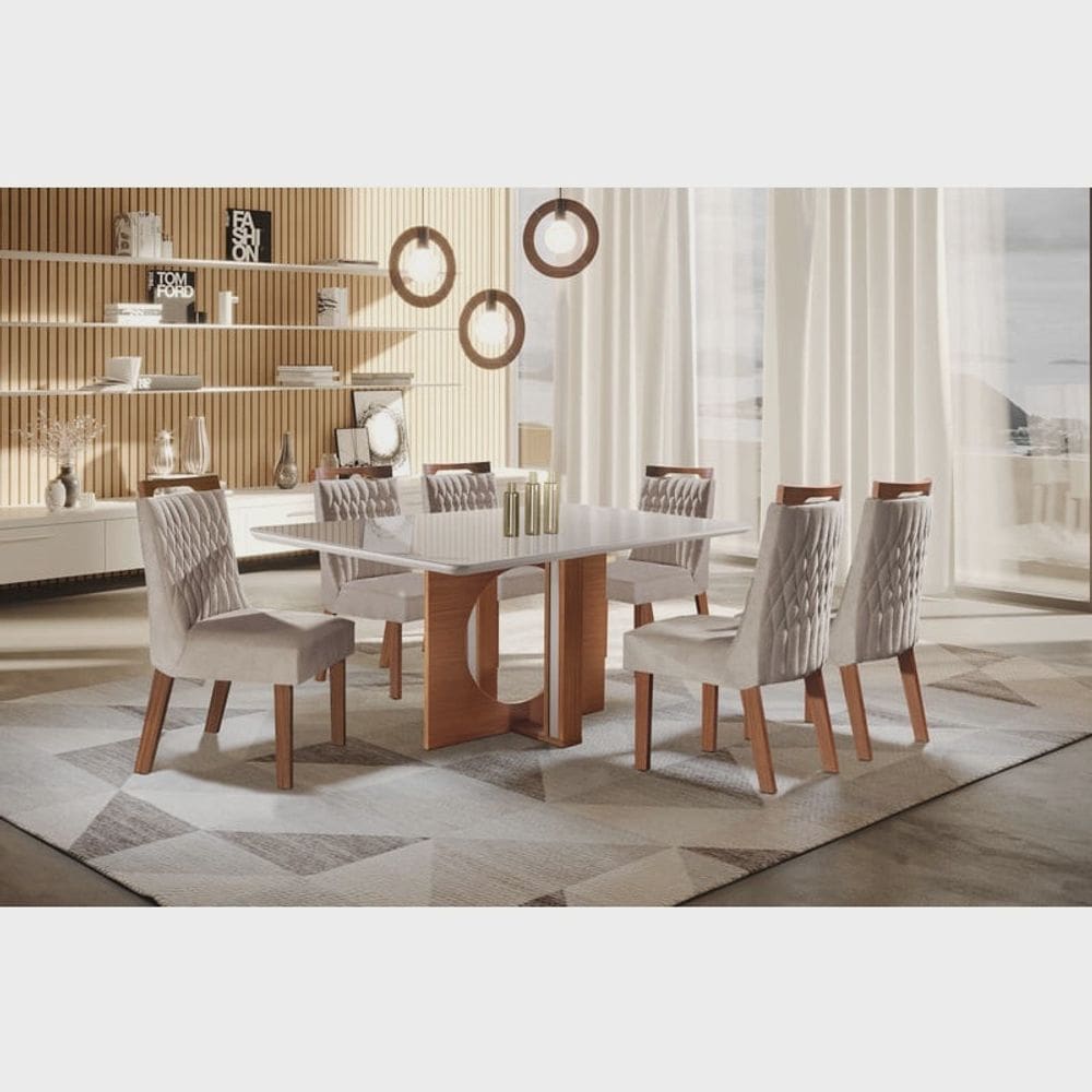 Sala de Jantar 6 Cadeiras 1,80x0,90m -Firenze Atena LJ