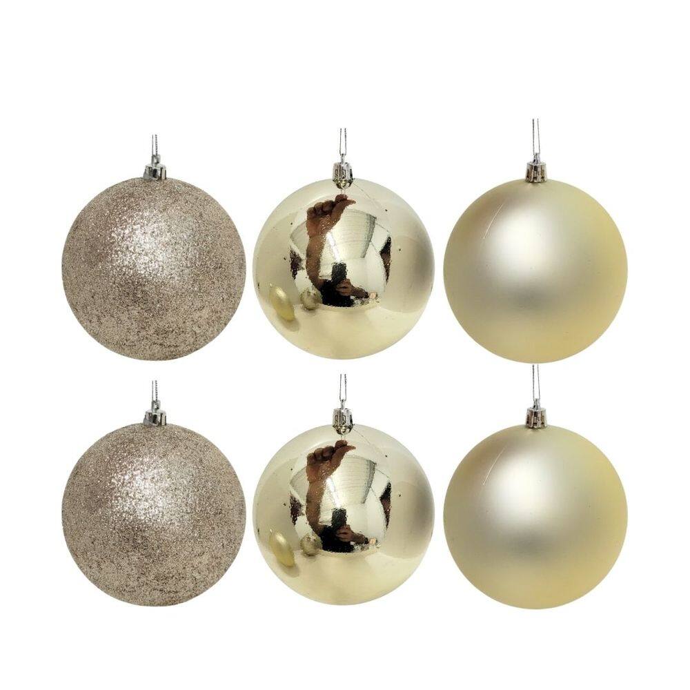 Conjunto 6 Bolas de Natal Champanhe Prime Texturas Mistas 6cm Glitter, Brilho e Fosca
