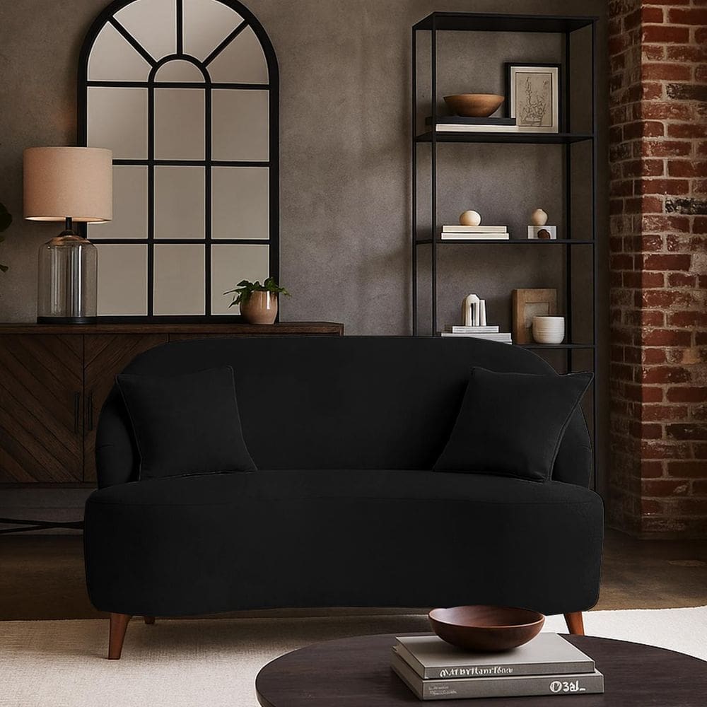 Sofá Orgânico Curvo 2 Lugares Feijão Suede Preto