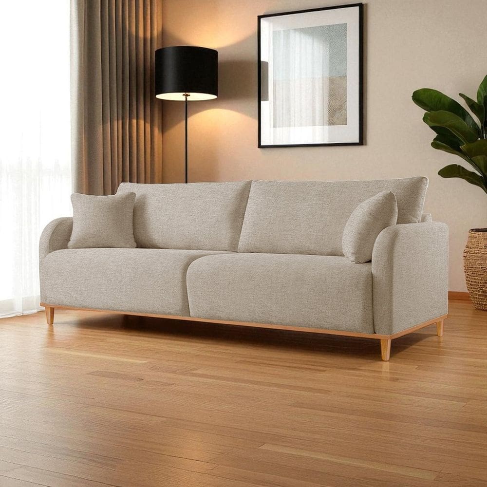 Sofá Fixo 3 Lugares Luxo 220cm Camila Bege