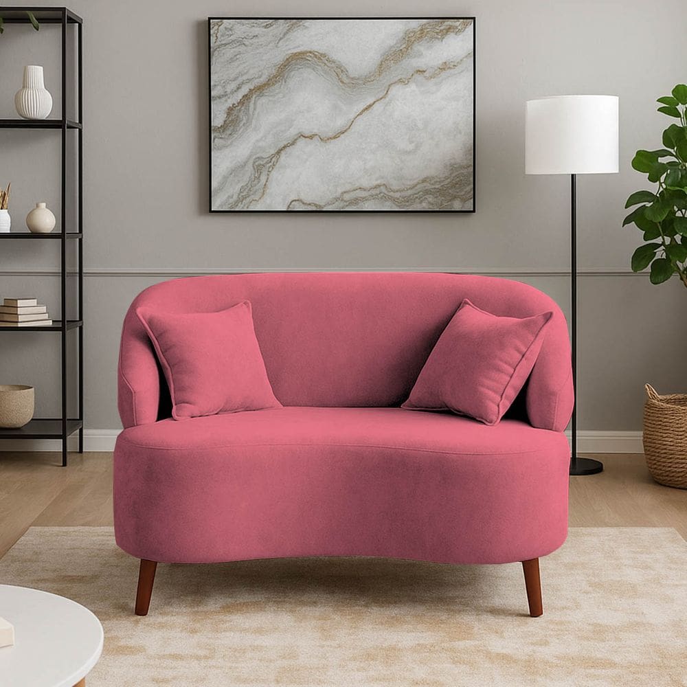 Sofá Orgânico Curvo 2 Lugares Feijão Suede Rosa