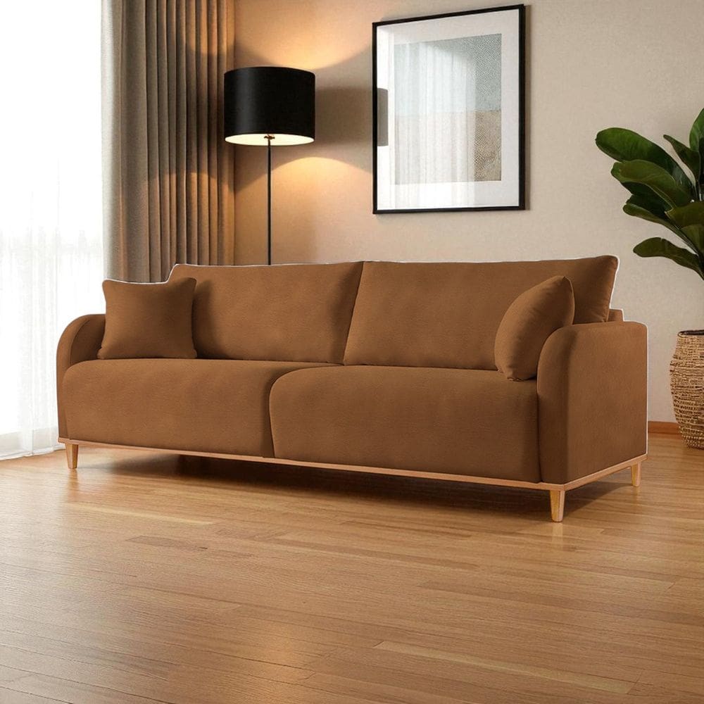 Sofá Fixo 3 Lugares Luxo 220cm Camila Caramelo