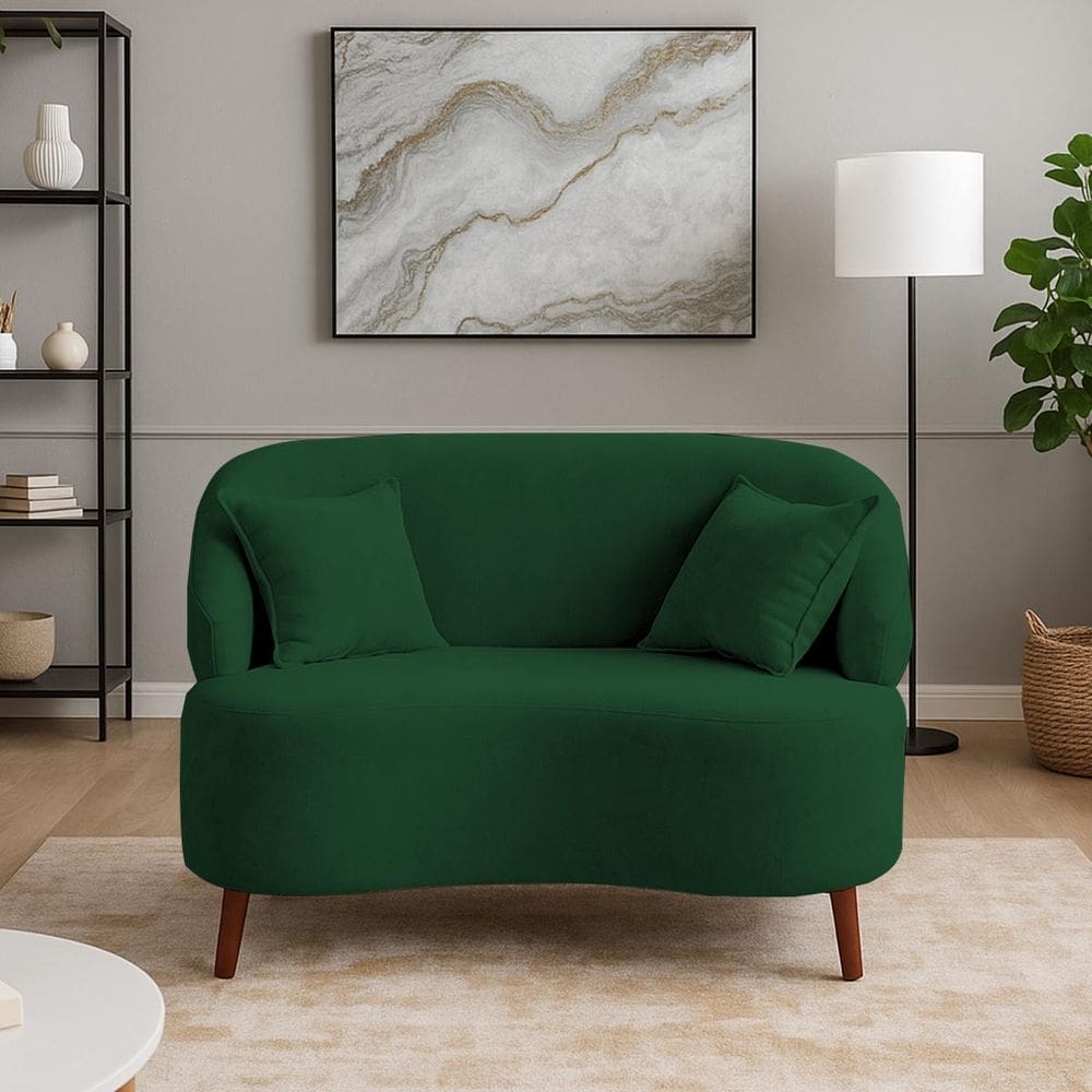 Sofá Orgânico Curvo 2 Lugares Feijão Suede Verde