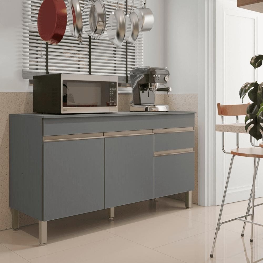 Balcao 3 portas c/ gaveteiro 1,50 Linea C/ Tampo Gris