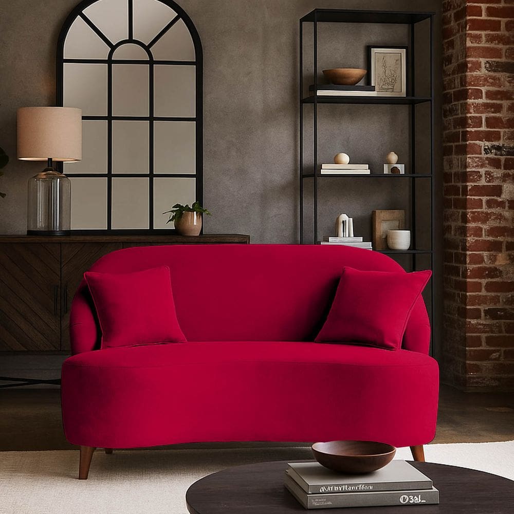 Sofá Orgânico Curvo 2 Lugares Feijão Suede Vermelho