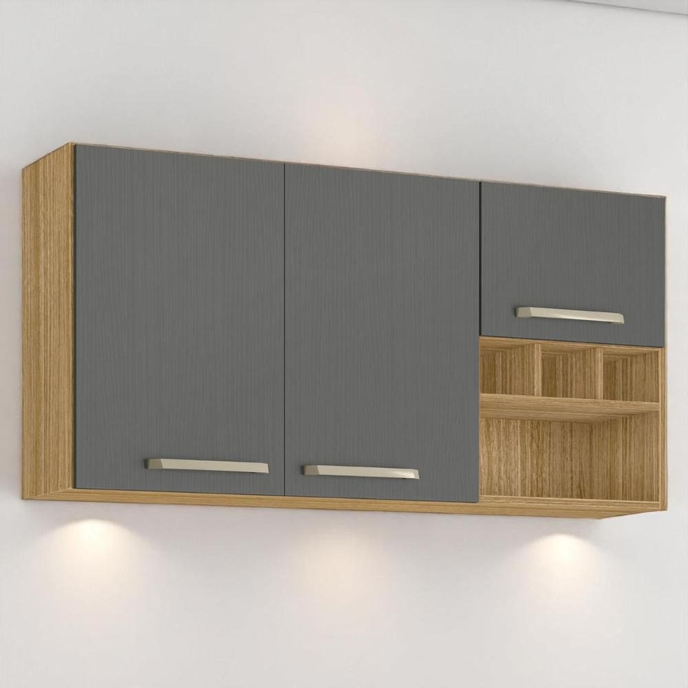 Armário Susp. 3 portas 3 gaveteiros 1,20 Ametista Freijó Gris