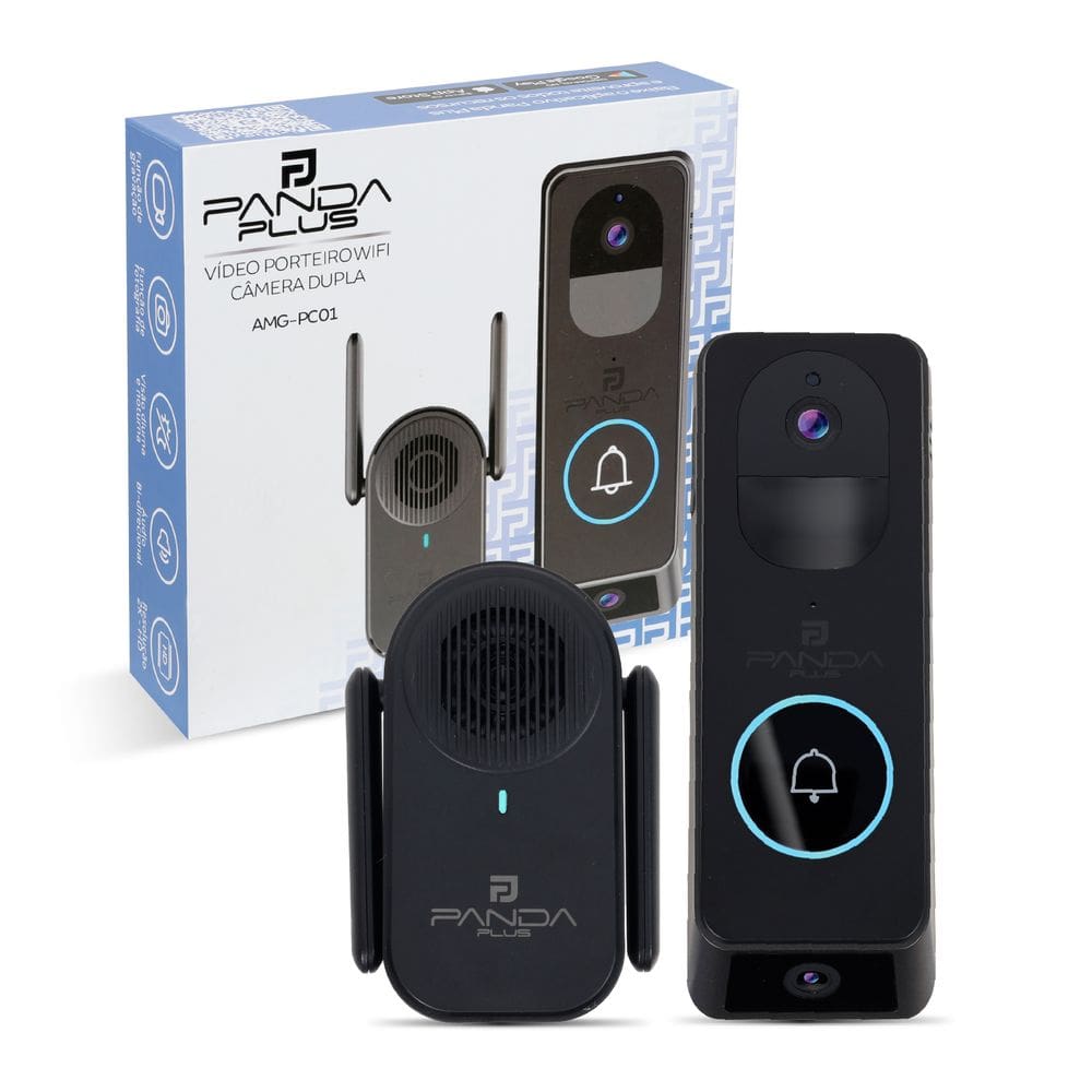 Vídeo Porteiro Interfone Inteligente Wifi Câmera Dupla Visão Noturna 180° HD Alexa Tuya Smartlife Panda Plus Áudio Bidirecional
