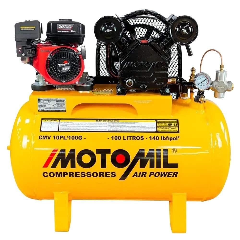 Compressor de Ar 10 Pés 100 Litros MOTOMIL com Motor Gasolina 6,5 HP 4T Partida Manual