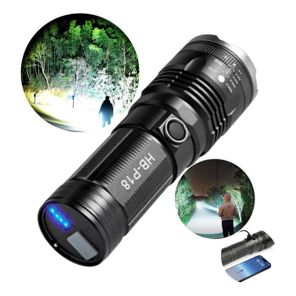 Lanterna Led Recarregpável 2000 Lumnes Bateria Interna Longa Duração Portátil  8000 MaH