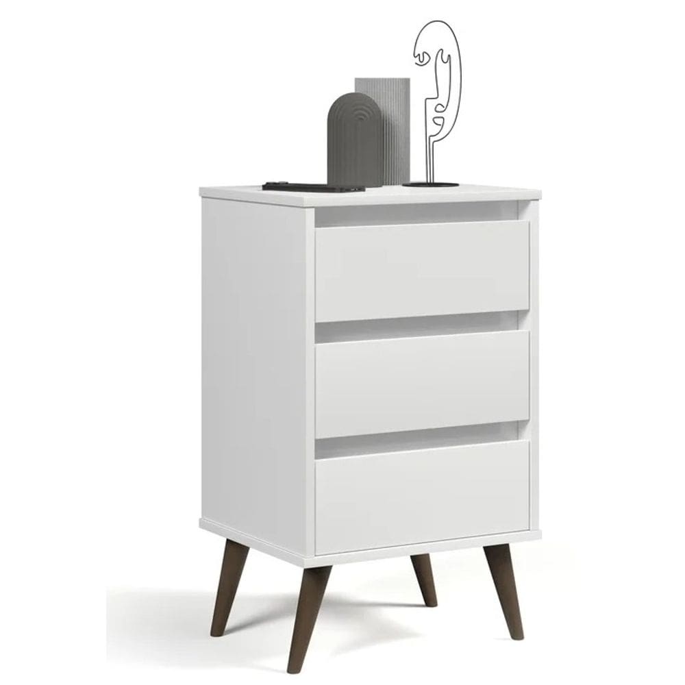 Mesa de Cabeceira 3 gavetas RETRÔ WOOD BRANCO