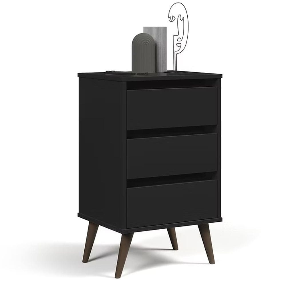Mesa de Cabeceira 3 gavetas RETRÔ WOOD PRETO