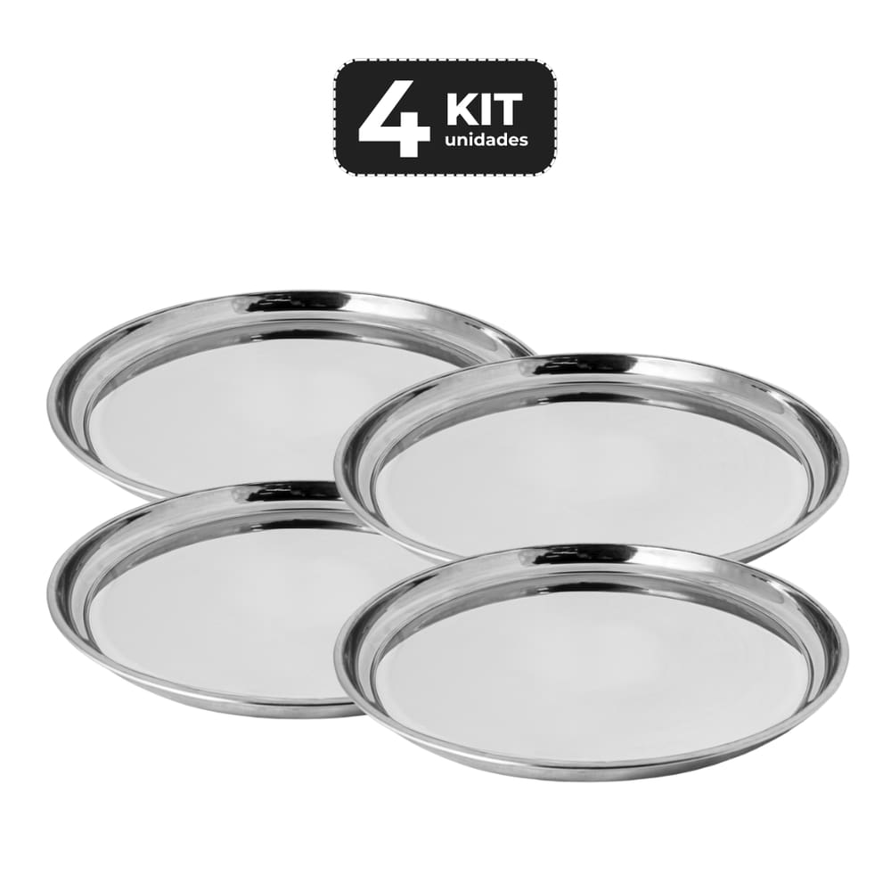 Kit 4 Bandeja Redonda Em Inox 40 Cm Profissional
