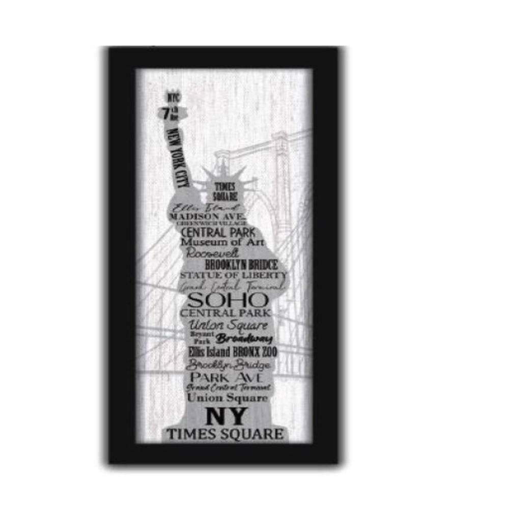 Quadro Decorativo New York Estátua Liberdade Frases Eua 60cm Moldura Sala Consultório Lavabo Escritório Canvas