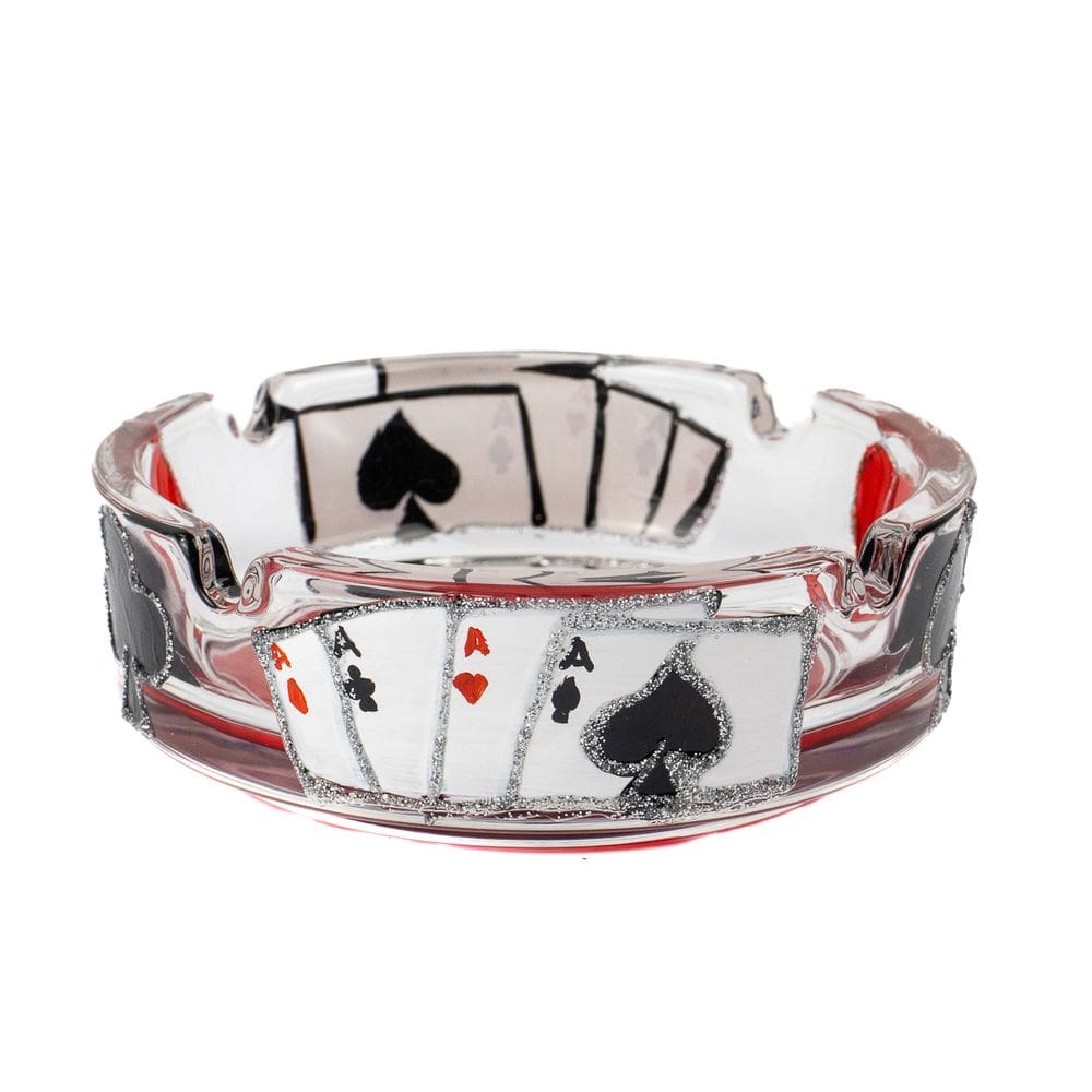 Cinzeiro Zé Pelintra Baralho Vidro Pintado 10 cm 4 Apoios