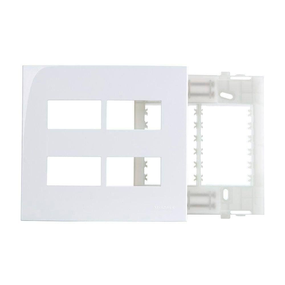 Placa Com Suporte Margirius Sleek 4x4 Para 4 Módulos Horizontais Distanciados Branca