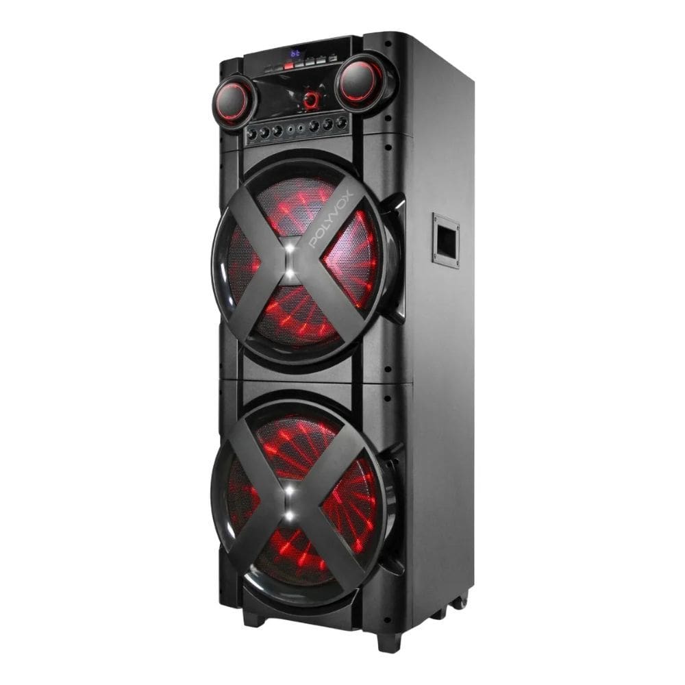 Caixa de som Torre Amplificada Polyvox XT-2000T Bluetooth LED`s e Gabinete de Madeira 2000W RMS
