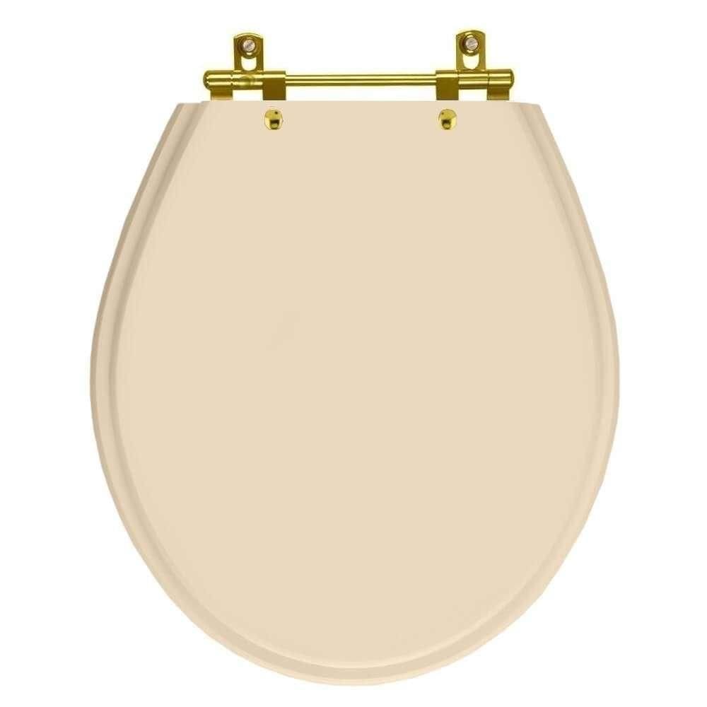 Tampa De Vaso Poliéster Carina Visone Para Bacia Ideal Standard Com Ferragem Dourada