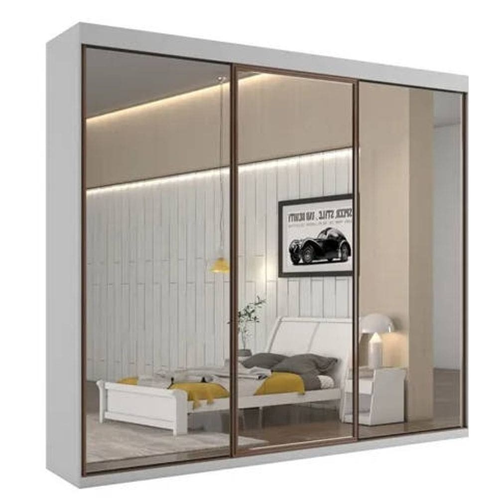 Guarda-roupa portas espelhadas 6 gavetas Bergamo Bianchi